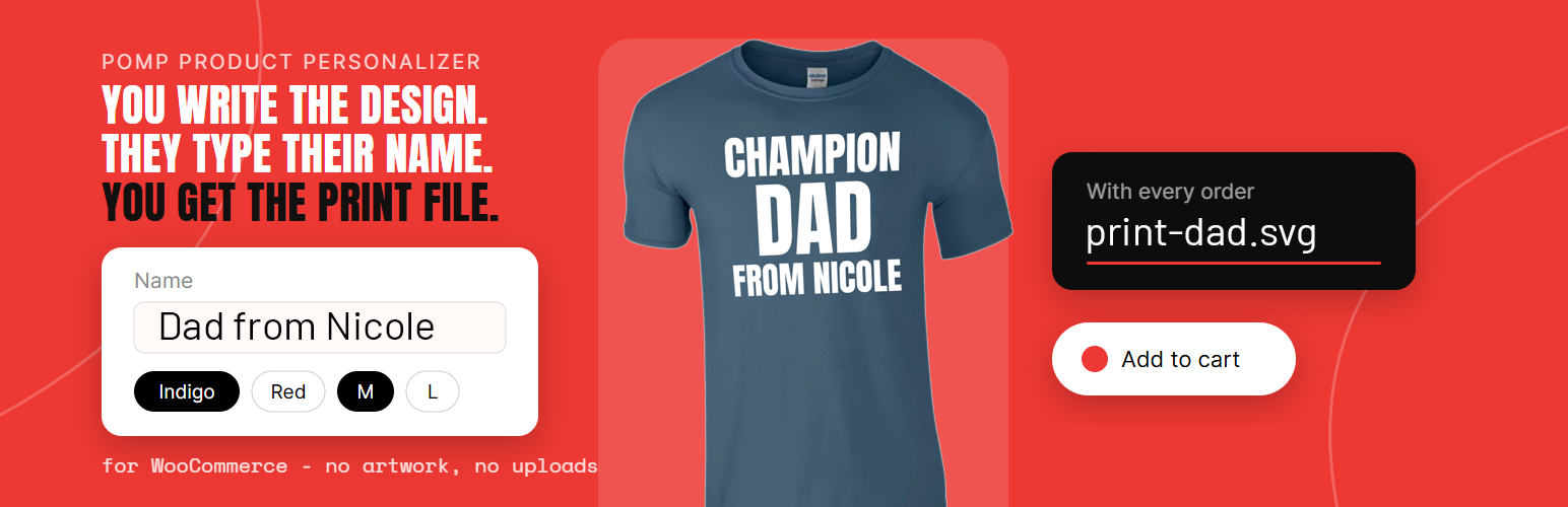The same design printed on a shirt and on a soft toy, with the customer's name typed into it.